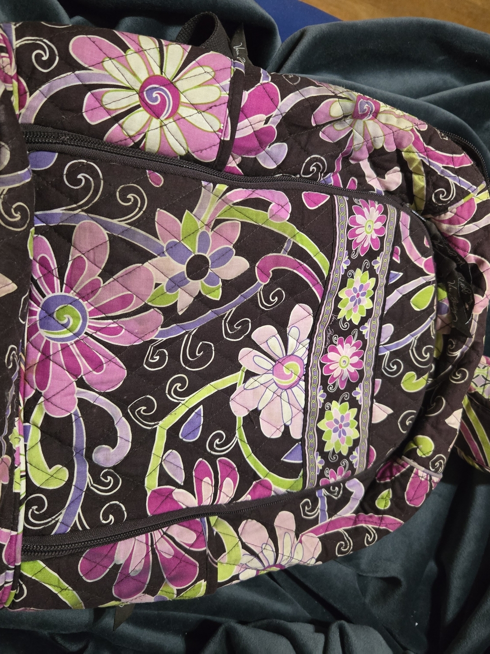 Vera Bradley Quilted Floral Laptop Bag - Black, Pink & Green